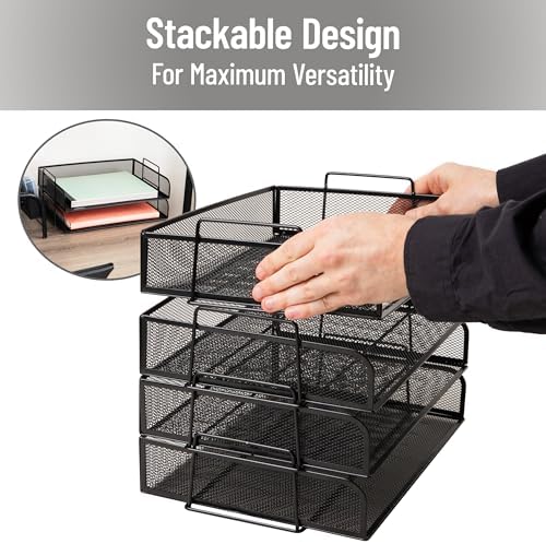 Mind Reader Stackable Paper Tray, Desktop Organizer, File Storage, Office, Metal Mesh, 4 Pcs., Black - Image 4