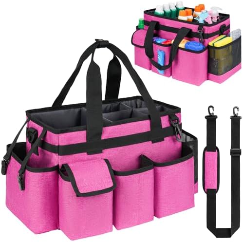 Cleaning Caddy,Cleaning Bag for Housekeepers,Cleaning Supplies Organizer with Handle,Rose Red by ZIOZERTT