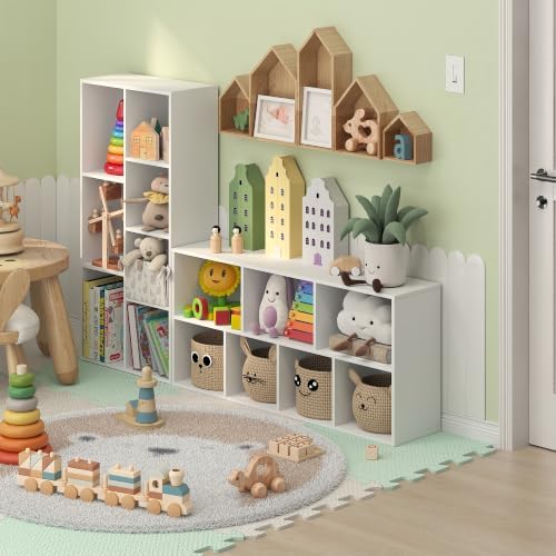 Furinno LUDER 7-Cube Book Shelf, Kids Bookshelf, Toy Storage, White - Image 3