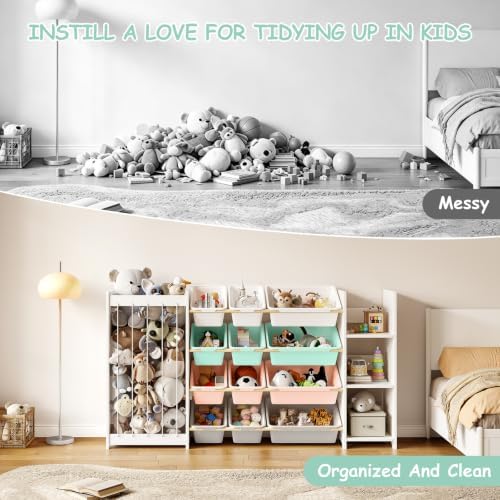 EXPERLAM 3-in-1 Toy Storage Organizer, White Solid Wood, Colorful Bins - Image 7