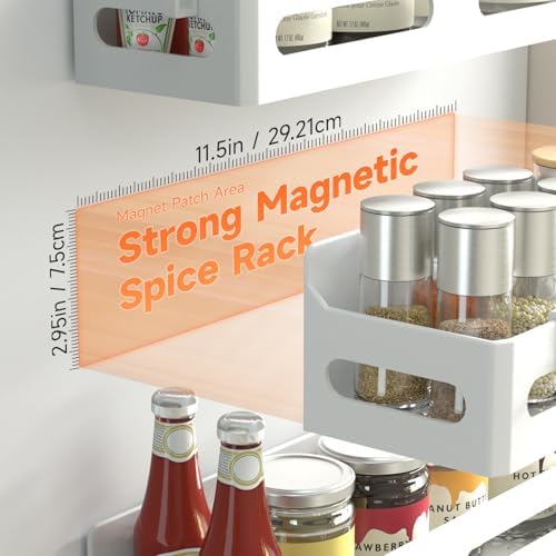 Sevenblue 2-Pack Magnetic Spice Rack for Refrigerator with Hooks, White - Image 2