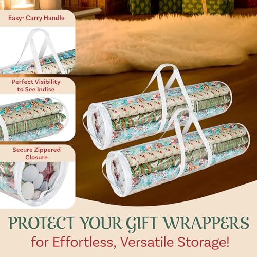 Wrapping Paper Storage Bags - Set of 2 Clear Totes with Handles for Organizing 30-Inch Rolls of Holiday, Birthday, and Christmas Wrap by Elf Stor - Image 3