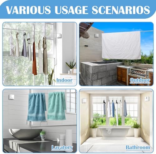 Retractable Clothesline Indoor, Non-Sagging Outdoor Clothes Line Retracting 16.7 Feet Heavy Duty Laundry Line Retractable Wall Mounted Clothes Line Outdoors (White, Square) - Image 6
