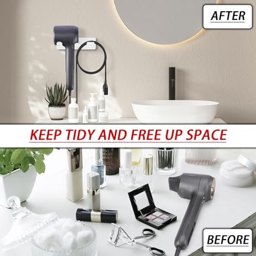 Hair Dryer Holder Wall Mount, Universal Hair Dryer Hanger for Bathroom/Bedroom/Barbershop, 304 Stainless Steel Organizer with 3M Adhesive, No Drilling Space Saver (White) - Image 6