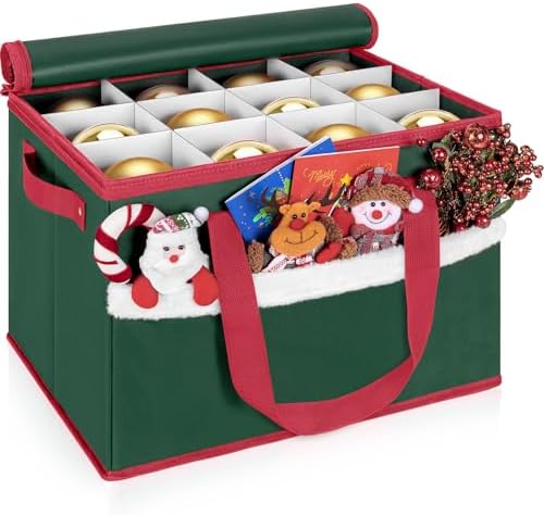 Christmas Ornament Storage Box with Adjustable Dividers Zippered Top Stores up to 36 Holiday Ornaments (4 Inch) Xmas Ball Decorations Organizer Storage Container Bin by Unknown