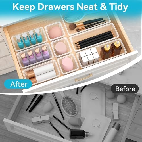 12 PCS Drawer Organizer Set, Makeup Organizers, Tool Storage Trays, Clear - Image 4