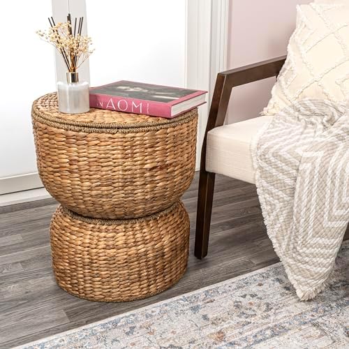 happimess SAT1000A Bhola 18" Hourglass Handwoven Hyacinth Storage Accent Table with Lid for Storage and Decoration in Bedroom, Living Room, Kitchen, Dining Room, Entryway, Guestroom, Natural - Image 2