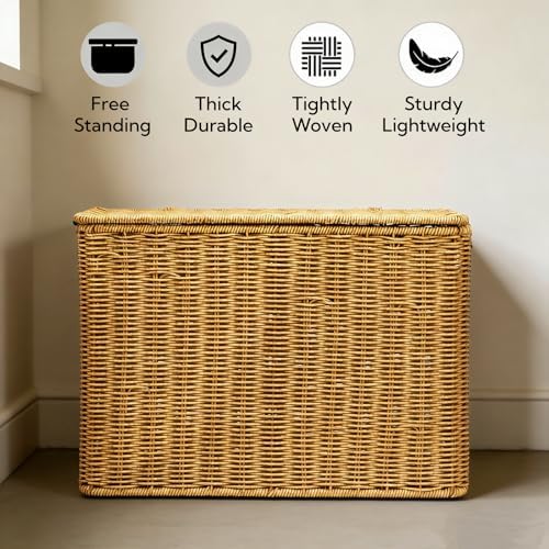 Pumtus Woven Storage Basket with Lid, 3 Gallon Decorative Plastic Organizer Box with Handle, Rectangle Narrow Tall Trash Can Toilet Paper Holder, Household Container Bin for Wardrobe, Magazines, Toys - Image 6