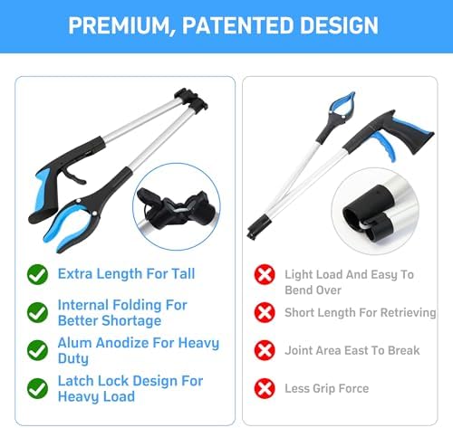 32" Grabber Reacher Tool – 3 Pack Foldable Reacher Grabber Pickup Tools for Seniors, Disabled, Trash Pickup, and Hard-to-Reach Areas, Ergonomic Grip & Lightweight Design（Orange Blue Pink） - Image 5