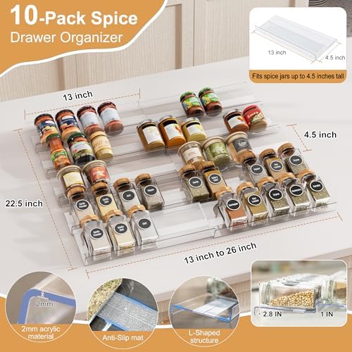 10-Pack Adjustable Spice Drawer Organizer - Image 2