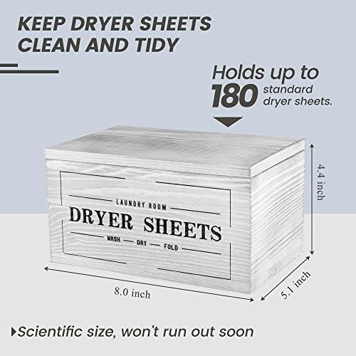 Cute Farmhouse Dryer Sheet Holder with Hinged Lid Laundry Room Decor, Fabric Softener Dispenser Space Saving for Organization/Storage,Grey - Image 3