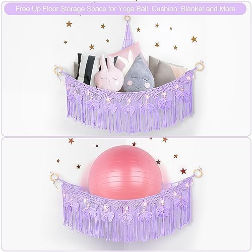 Macrame Stuffed Animal Storage with Star Light, Corner Hammock for Nursery - Image 5