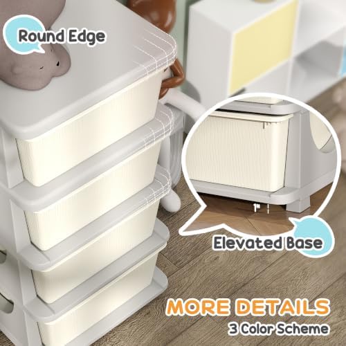 Qaba 4 Drawers Kids Storage Unit 4 Tier Toy Organizers Cream White - Image 5