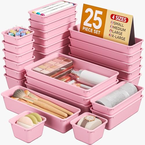 KEMETHY 25 PCS Plastic Drawer Organizers Set, 4 Sizes Vanity Organizer by KEMETHYFocusesonCreatingEfficientStorageProductswithQualityMaterials