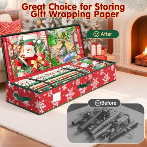 SeasonBliss Wrapping Paper Organizer Storage for Christmas, Snowflake/Red - Image 5