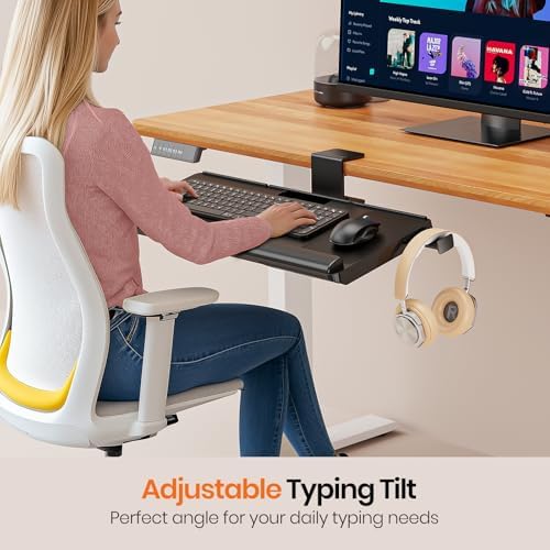 Klearlook Keyboard Tray Under Desk with 360° Rotation, Ergonomic Computer Keyboard & Mouse Tray 25"W×11.02"D Sit Stand Desk Keyboard Holder w/Wrist Rest & Storage Drawer (Height is not Adjustable) - Image 2