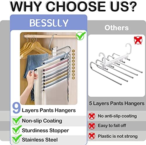 9 Layers Pants Hangers Space Saving Non-Slip Closet Organizer 4 Pack - Image 2
