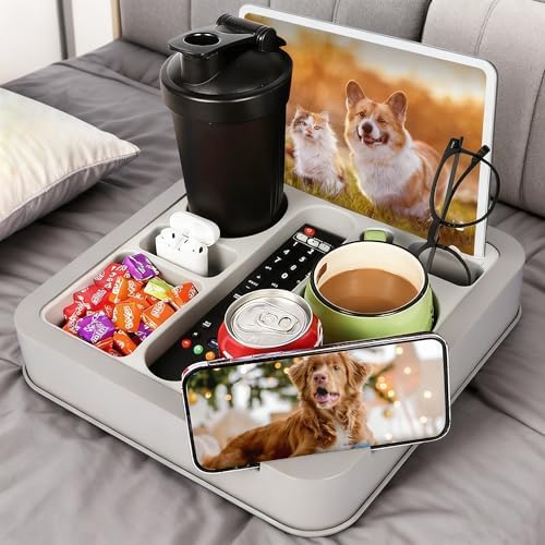 Couch Cup Holder Bed Caddy Couch Caddy Couch Tray Cup Holder for Couch,Couch Caddy with Cup Holder for Remote Phone Tablet Beverage Snack Gray. by Homelife