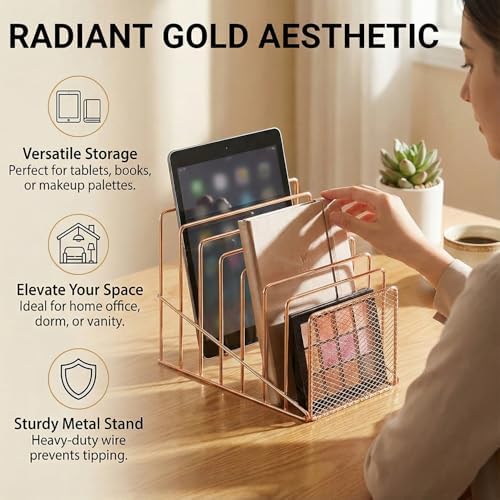 2 Pcs Incline File Sorter, 7 Slot Magazine Holder for Letter, Document, Folder and Book, Metal Desktop Organizer Rack for Home, School and Office (2-rose gold) - Image 7