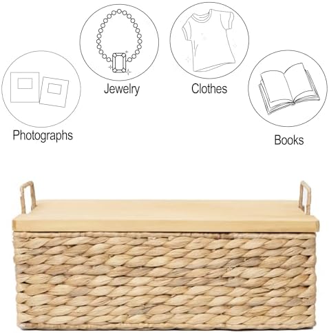 Handmade Water Hyacinth Wicker Baskets with Wooden Lid (Small) - Image 7