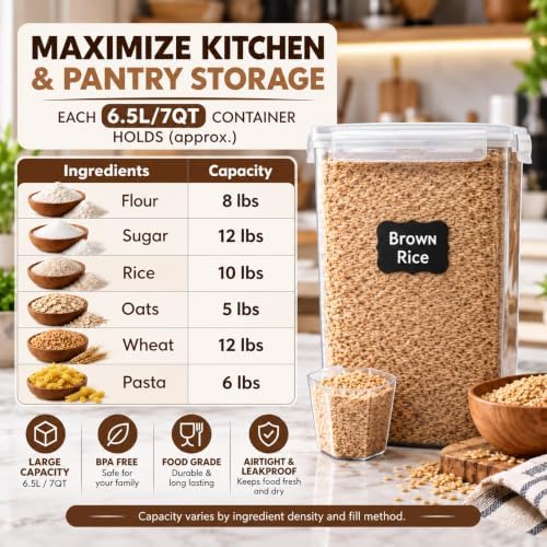 2 PC [7 Qt/ 6.5L/ 220 Oz] Large Flour Storage Containers with Airtight Lids - Image 3