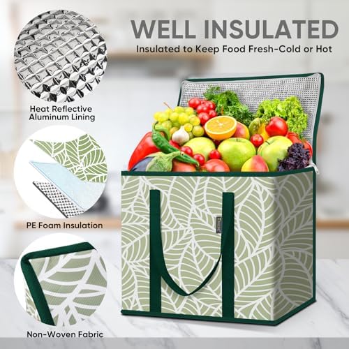 BALEINE Insulated Reusable Grocery Bags with Zippered Top, Large Cooler Bag - Image 2