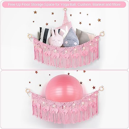 Macrame Stuffed Animal Storage with Star Light, Corner Hammock for Nursery - Image 4
