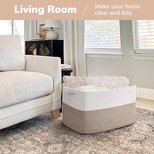 Goodpick 75L Extra Large Woven Blanket Basket, 22" x 17" x 12", Light Brown - Image 2