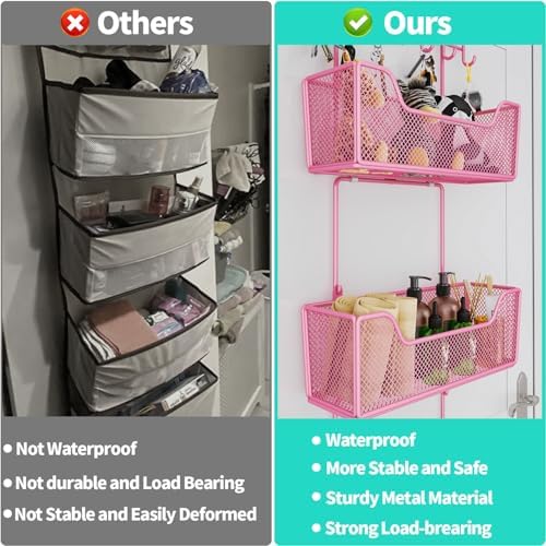 HapiRm Over Door Organizer Storage - Hanging Door Organizer with 4 Metal Large Capacity Baskets and Adjustable Coat Hook for Bathroom Bedroom Kitchen Pantry Closet Cabinet - Image 4