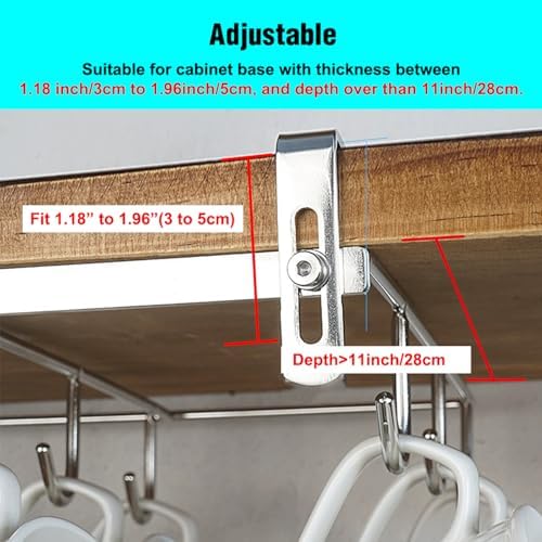 Mug Holder Under Cabinet for 1.18"- 1.96" Thickness Cabinet Base, 9 Hooks Cup Organizer Hanging Coffee Mug Rack Tea Cup and Utensil Hooks Drilling Free Mug Hanger Under Shelf - Image 3