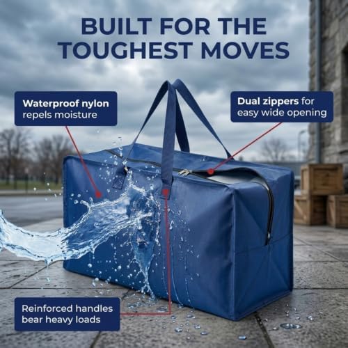 BOX USA 6-Pack Moving Bags with Strong Handles & Zippers - Heavy Duty Extra Large Packing Bags for Storage, Moving Boxes, Dorm & College Supplies, Blue - Image 5