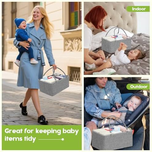 Cidaziya 2In1 Baby Diaper Caddy Organizer and Storage, 3 Tier Rolling Cart with Dividers and Drawers, Mobile Utility Cart Baby Dresser Clothes Organizer for Changing Table, Crib Nursery, Bedroom, Grey - Image 6