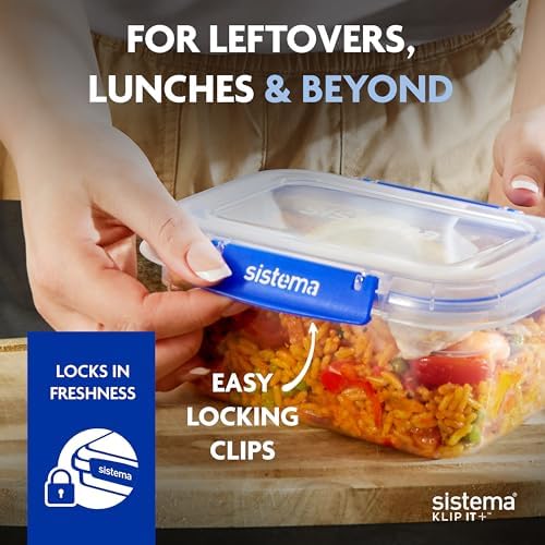Sistema KLIP IT+ 3.35L Rectangle Food Storage Containers (3-Pack), Stackable & Airtight Food Boxes with Lids, Dishwasher, Freezer, & Microwave-Safe, BPA-Free, School Lunch Boxes - Image 3