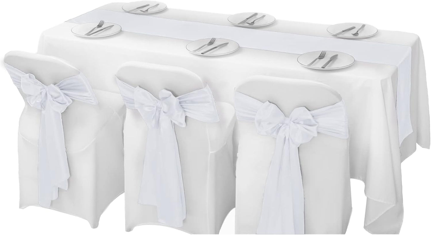 12Pack Table Runner 12 x 108 Inches Satin Silk Table Runner for Wedding, Birthday Party, Banquets, Graduations Decoration, fit Rectange and Round Table-White