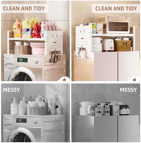 Adjustable Top Storage Shelf for Refrigerator or Washer, Dryer Countertop, Expandable Storage Shelves for Kitchen, Laundry Room and Dorm Room (White) - Image 5