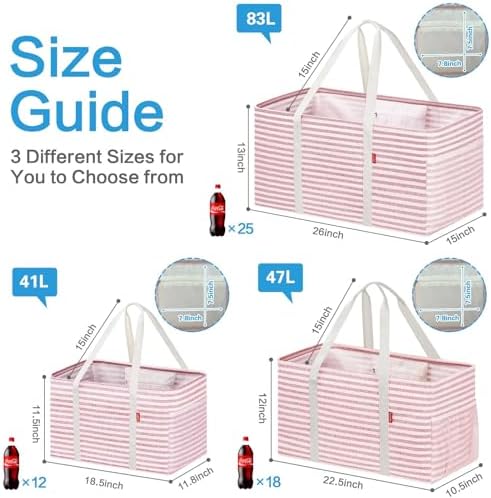 LHZK Standing Utility Tote Bag with Metal Wire Frame and the Sides Rinforced, Large Tote Bag with Handle, Reusable Grocery Bags Foldable, Beach Bag, Car Tote (Pink, 18.5''x11.8''x11.5'') - Image 5