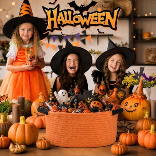 Happyiren Pumpkin Orange Boo Basket Empty Gift Basket for Halloween, 13x8x6 - Image 3