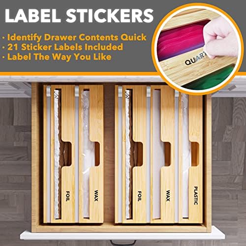 SpaceAid WrapNeat 3 in 1 Wrap Organizer with Cutter and Labels, Plastic Wrap, Aluminum Foil and Wax Bamboo Dispenser for Kitchen Storage Organization Holder for 12" Roll (Natural, 3-Slot) - Image 4