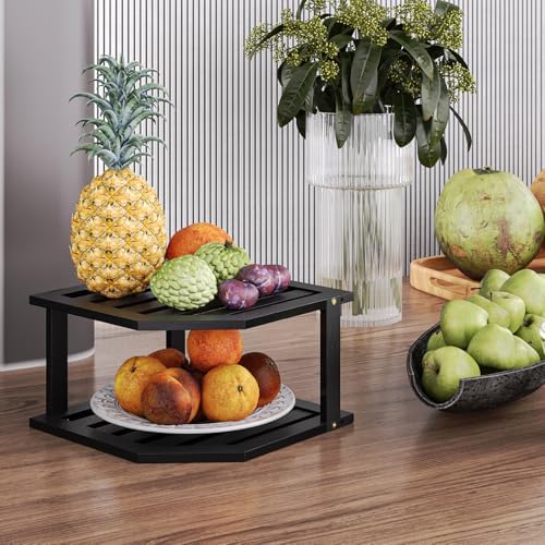 VERTORGAN 2 Tier Bamboo Plate Organizer,Corner Shelf for Kitchen(Black) - Image 5