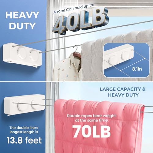 Retractable Clothesline Indoor Outside Heavy-Duty, Upgrade 304 Double Stainless Steel Shower Room Clothes line, Fit Rv Balcony Courtyards Indoor Drying Rack Clothesline, 13.8ft - Image 5