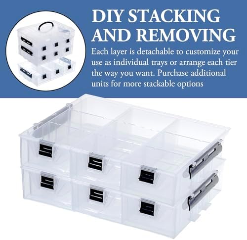 MyGift Single Add-on Tray for 11 Inch Clear Arts and Crafts Stackable Storage Box, Sewing Supplies Storage Organizer Case Accessory Optional Tray with Black Accents, 3 Drawers and Removable Dividers - Image 2