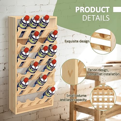 6 Tier 24 Can Spray Paint or Lube Can Wall Mount Storage Holder Rack Lube Holder Organization Storage Rack Wood Shelf Case Organizer, 14.2" L x 5" W x 30" H - Image 2