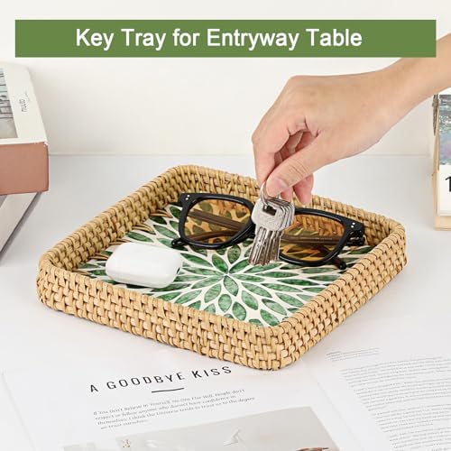 Key Basket Tray for Entryway Table, Decorative Small Wicker Tray - Image 2