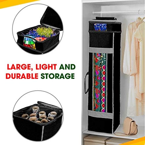 ProPik Holiday Wrapping Paper Storage Organizer Bag with Pocket and Handles Including Hanging Loop Heavy Duty Material with Clear Window 47 X 10 X 10 Inch Fits 40 Inch Long Rolls (Black, 1 Count) - Image 2
