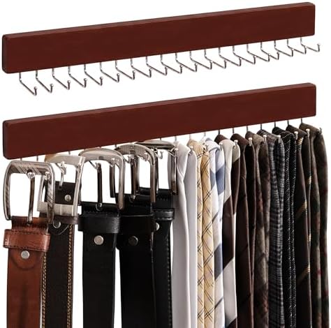 StorageWorks Tie Rack with 20 Hooks, 2 Set Wall Mounted Wood Hanger, Cherry by StorageWorks