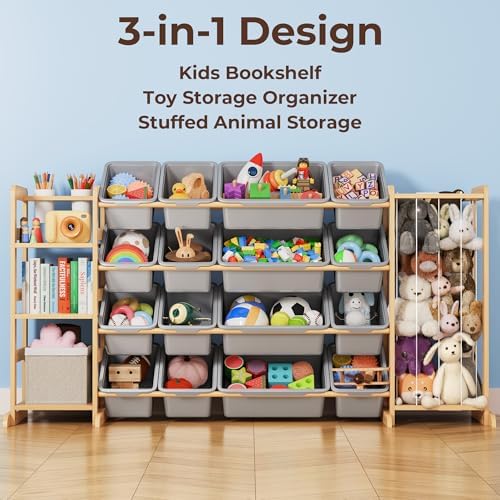 Toy Storage Organizer with Bookshelf and Stuffed Animal Storage - Kids Playroom Organization with 3 Shelves and 16 Bins - Toddler Living Room Toy Box for Collections - Nursery Bedroom Decor Essential - Image 4