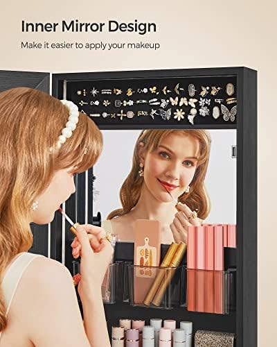 SONGMICS Mirror Jewelry Cabinet Armoire, Wall or Door Mounted, Lockable - Image 6