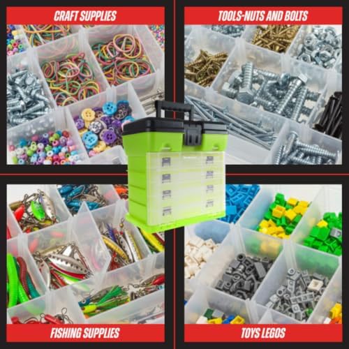 Portable Tool Box - Small Parts Organizer with Drawers and Customizable Compartments for Hardware, Fishing Tackle, Beads or Crafts by Stalwart (Green) - Image 4