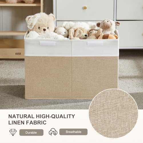 Large Toy Storage Box with Lid, Collapsible Toys Storage Organizer Bins with Dividers and Handles, Storage Chest Bin for Kids, Boys, Girls, Nursery 25"x13" x16" (Beige & White) - Image 5