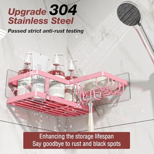 Youvip 4-Pack Adhesive Corner Shower Caddy with Soap Holder, No Drilling Wall Mounted Shower Shelves-Rustproof, Organizer for Bathroom, Kitchen & Home Decor. Pink - Image 2